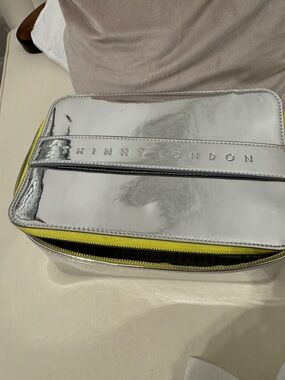 Tribute London Silver Makeup Travel Pouch with Yellow Trim